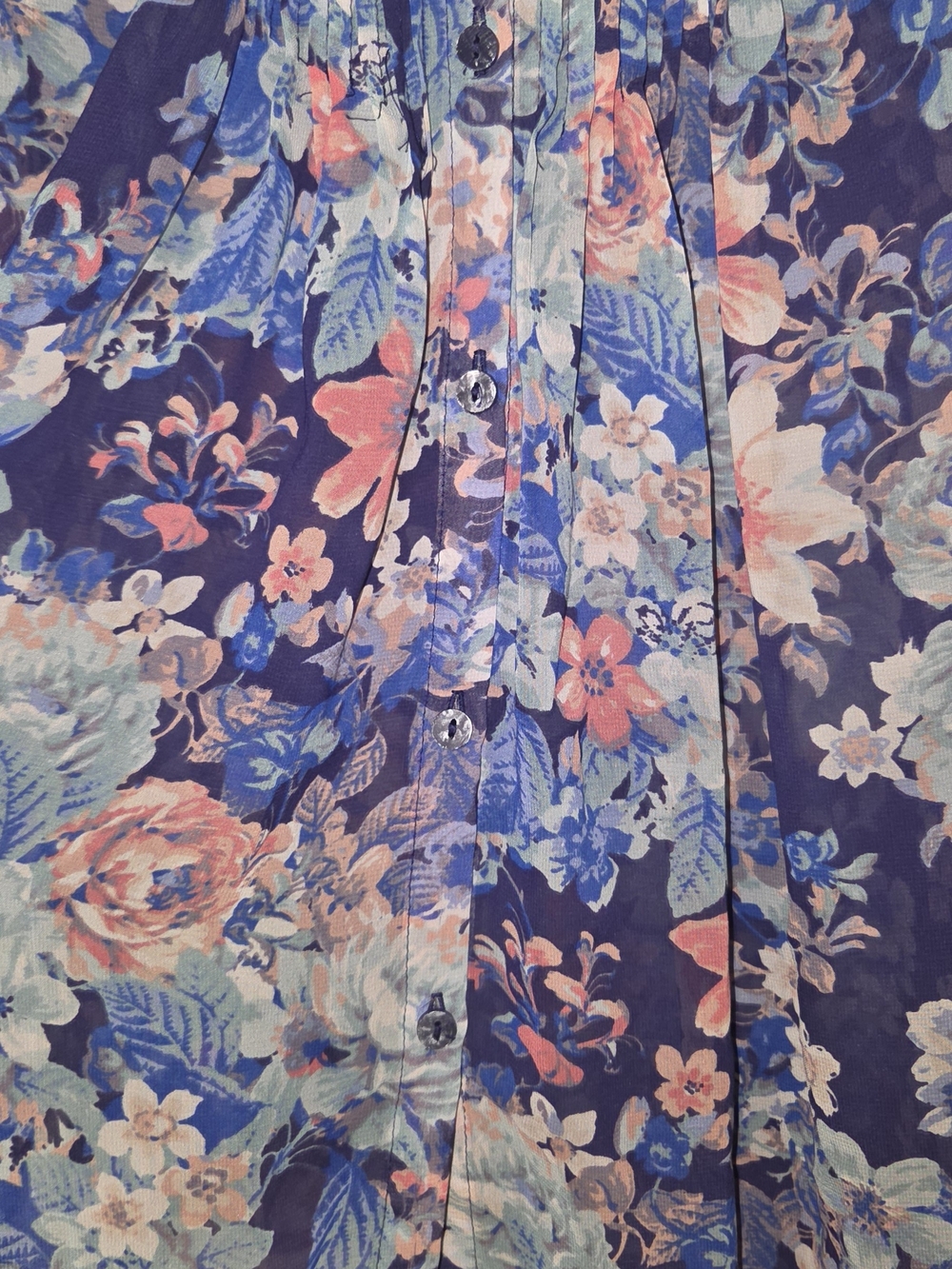 Women's Navy Floral V-Neck Blouse - Blue & Coral - Picture 3 of 4